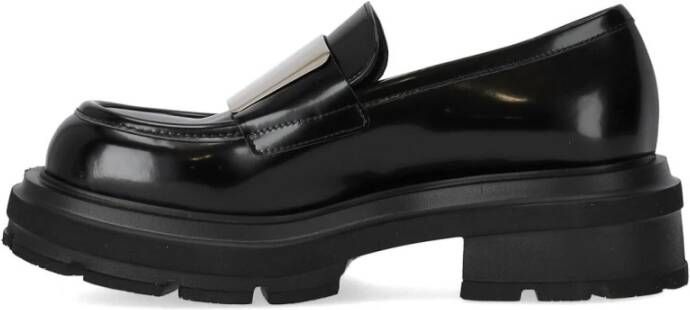 Elena Iachi Zwarte Geborsteld Leren Loafer met Zilveren Inzet Black Dames