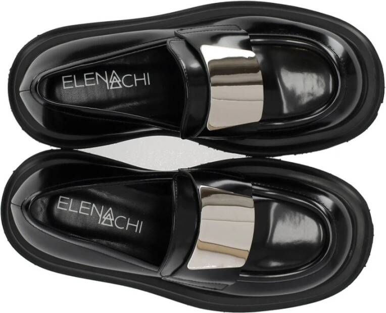 Elena Iachi Zwarte Geborsteld Leren Loafer met Zilveren Inzet Black Dames