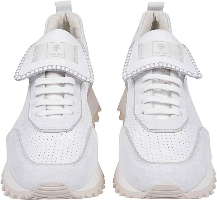 Eleventy Geperforeerde leren sneaker met suède White Heren