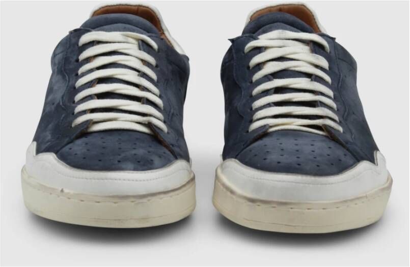 Elia Maurizi Blauwe Leren Sneaker met Geperforeerde Neus Blue Heren