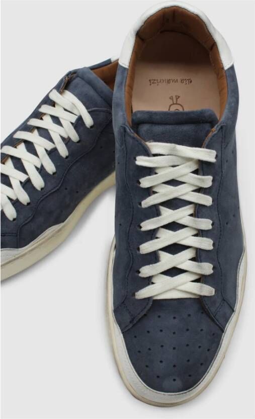 Elia Maurizi Blauwe Leren Sneaker met Geperforeerde Neus Blue Heren