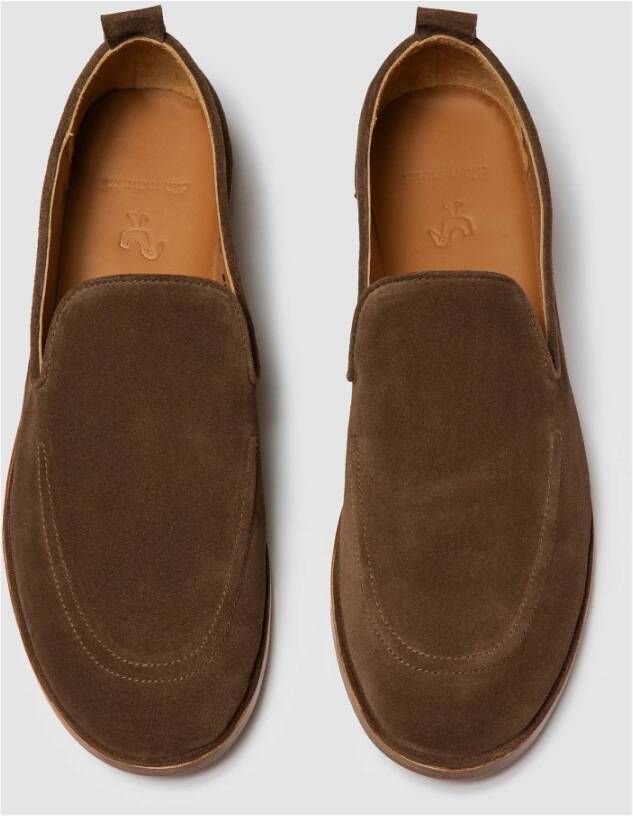 Elia Maurizi Glanzende Tabak Suede Loafer Lichtgewicht Structuur Brown Heren