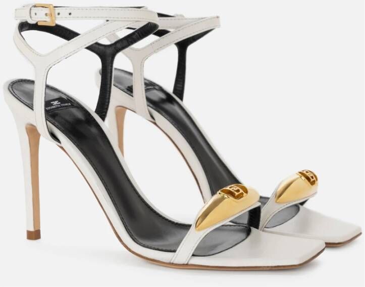 Elisabetta Franchi Ivoor Leren Sandalen met Gouden Detail Beige Dames