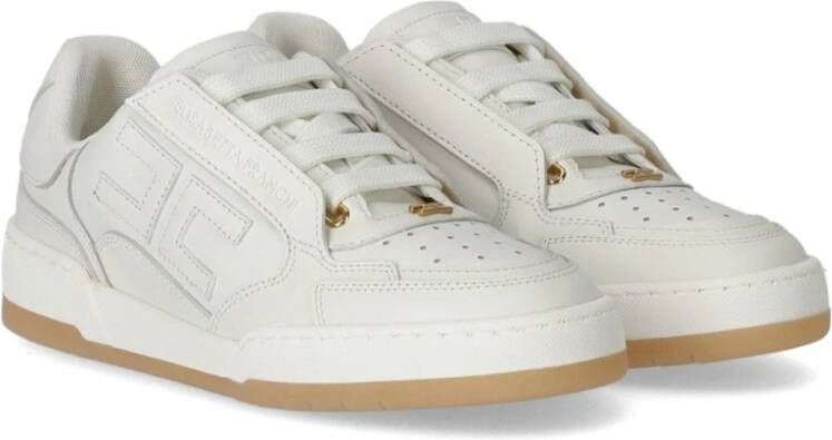 Elisabetta Franchi Ivoor leren sneaker met logodetail Beige Dames