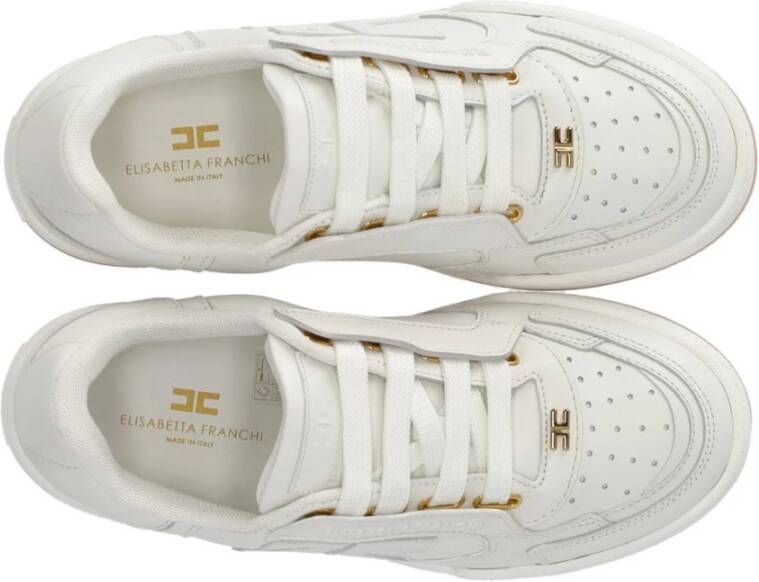 Elisabetta Franchi Ivoor leren sneaker met logodetail Beige Dames