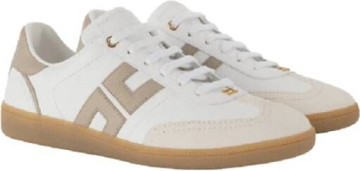 Elisabetta Franchi Ivoor Greige Leren Sneaker White Dames