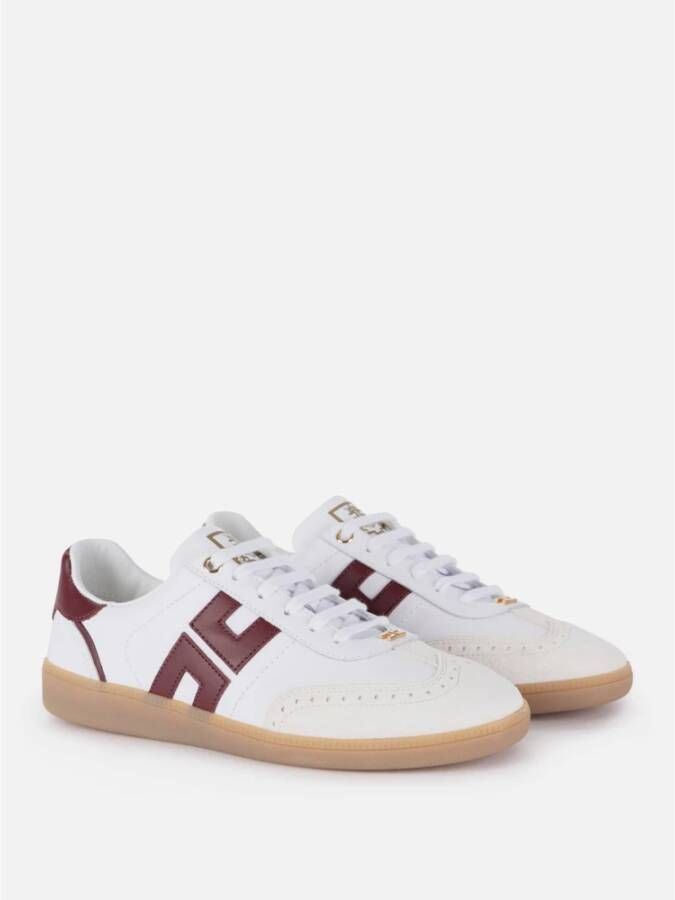 Elisabetta Franchi Ivoor Rood Noir Leren Sneakers White Dames