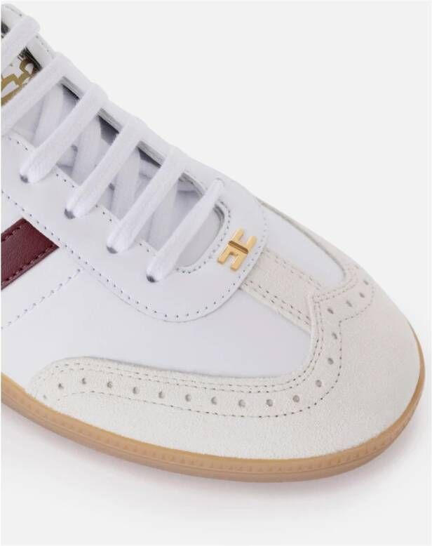 Elisabetta Franchi Ivoor Rood Noir Leren Sneakers White Dames