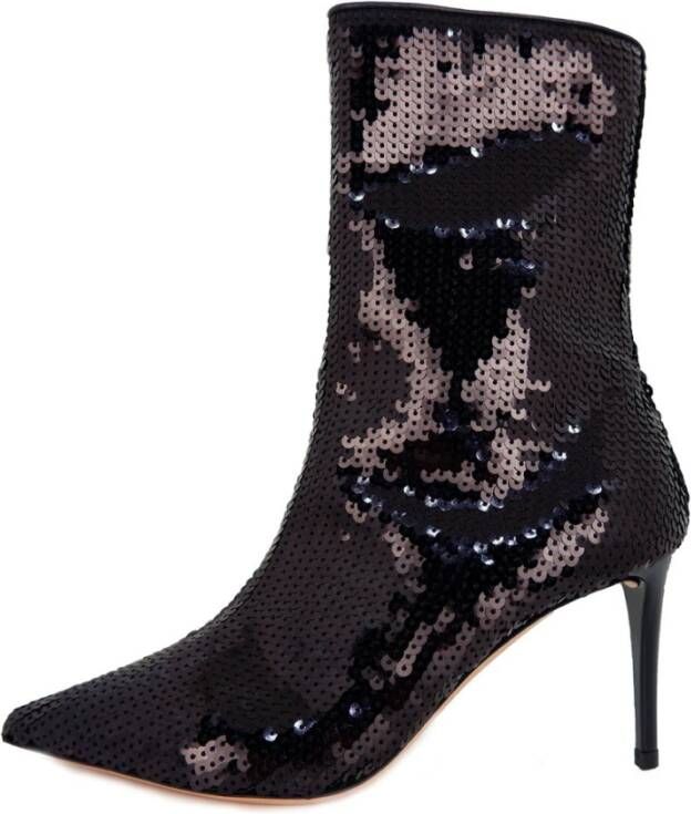 Elisabetta Franchi Paillet Leren Enkellaarzen Black Dames