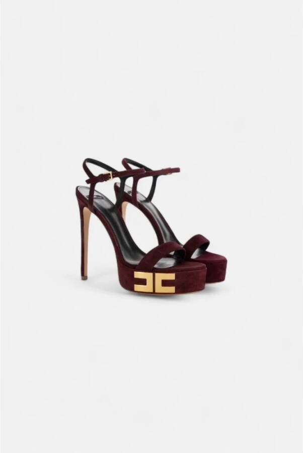 Elisabetta Franchi Suède plateau sandalen met gouden logo Red Dames