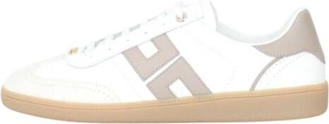 Elisabetta Franchi Witte leren sneakers met gouden rivet White Dames