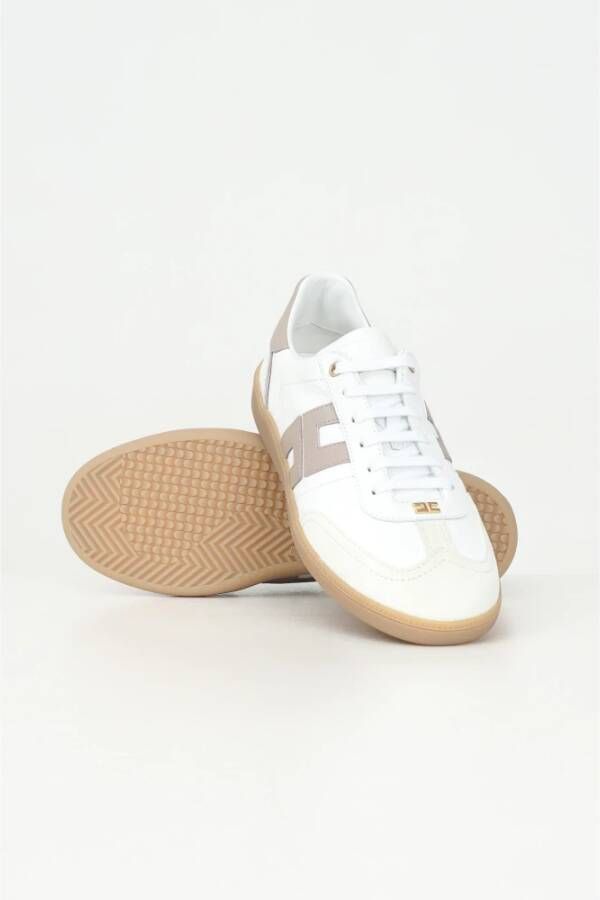 Elisabetta Franchi Witte leren sneakers met gouden rivet White Dames