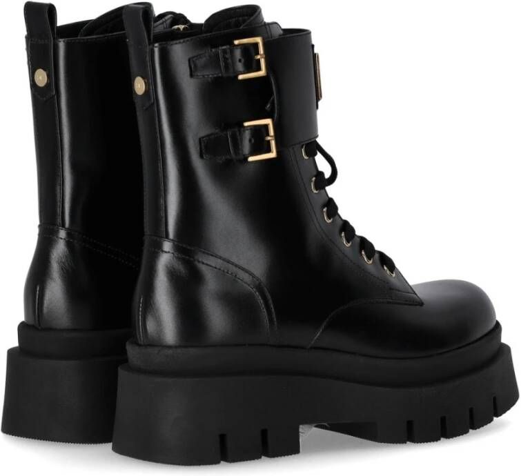 Elisabetta Franchi Zwarte Combat Boot met Gouden Embleem Black Dames