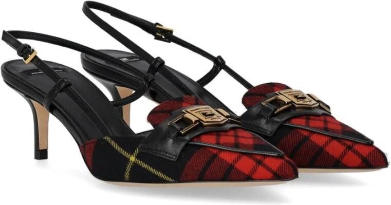 Elisabetta Franchi Zwarte en Rode Tartan Slingback Pump Multicolor Dames