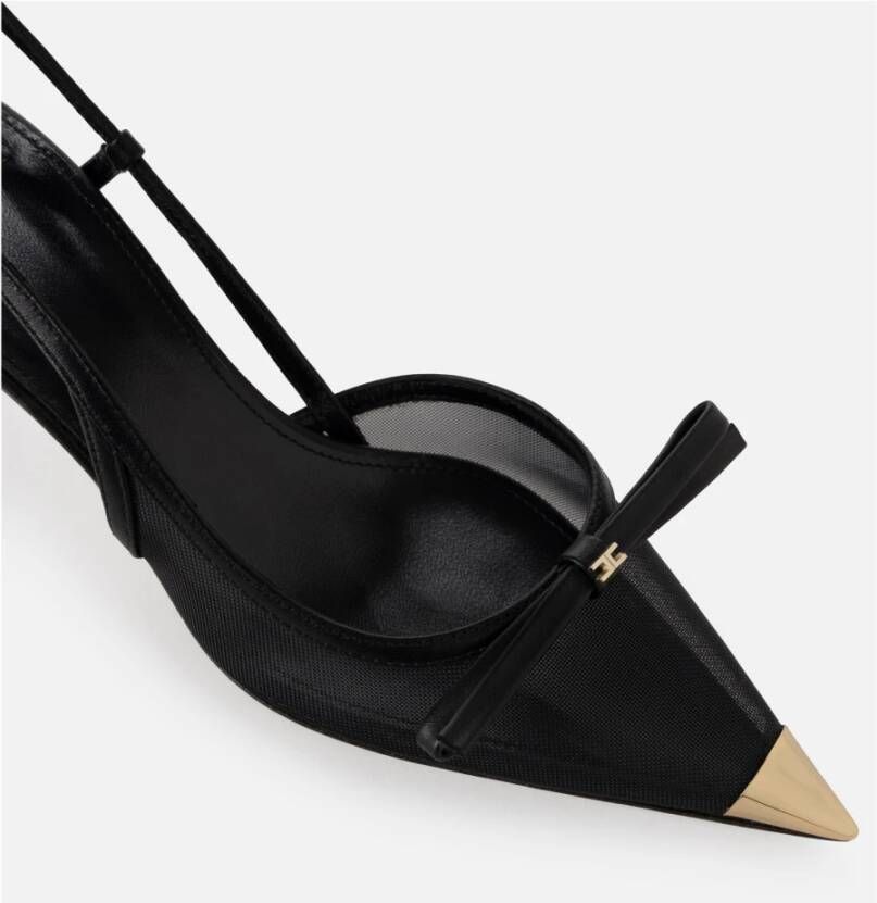 Elisabetta Franchi Zwarte Slingback Platte Schoenen met Mesh Inzetstukken Black Dames