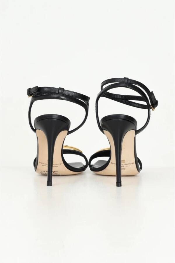 Elisabetta Franchi Zwarte stiletto sandalen met gouden plaat Black Dames