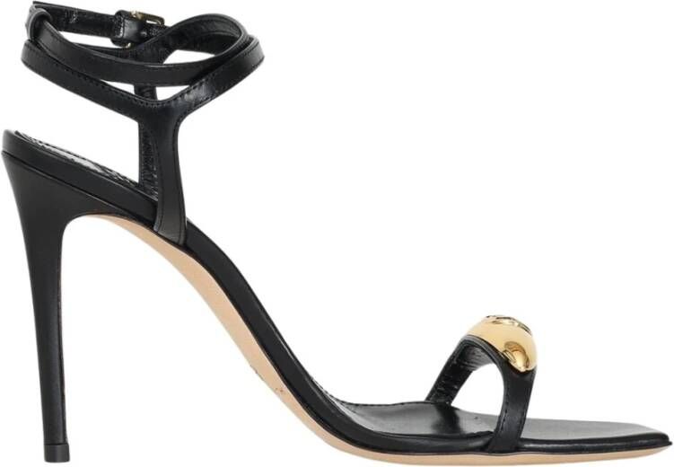 Elisabetta Franchi Zwarte stiletto sandalen met gouden plaat Black Dames