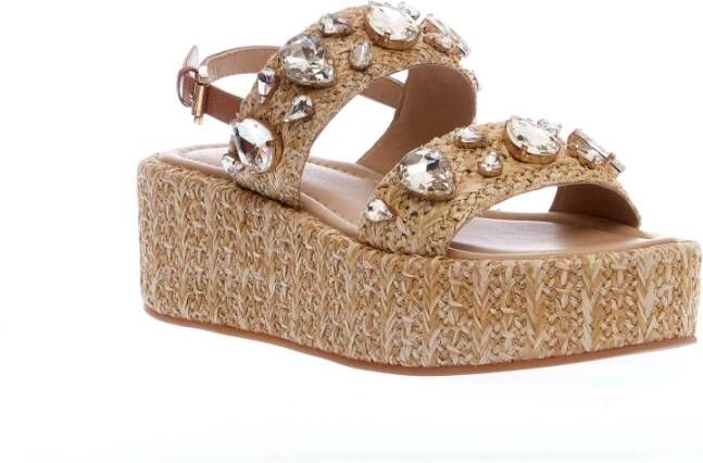 Emanuelle Vee Beige Sleehak Sandalen Strass Detail Beige Dames