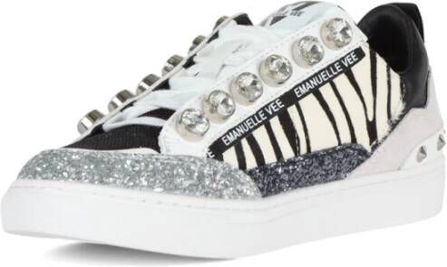 Emanuelle Vee Glitter Leren en Stoffen Sneakers White Dames