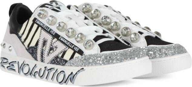 Emanuelle Vee Glitter Leren en Stoffen Sneakers White Dames