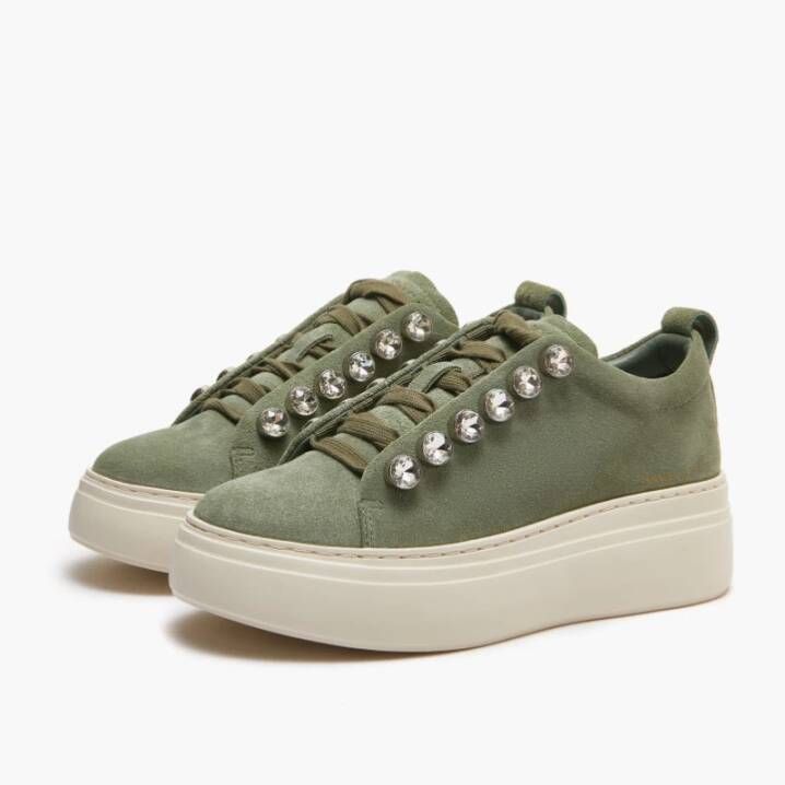 Emanuelle Vee Groene Suède Sneakers met Strass Veters Green Dames