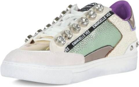 Emanuelle Vee Leren en stoffen sneakers met studs Green Dames