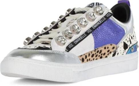 Emanuelle Vee Leren Sneakers met Maxi Strass Gray Dames