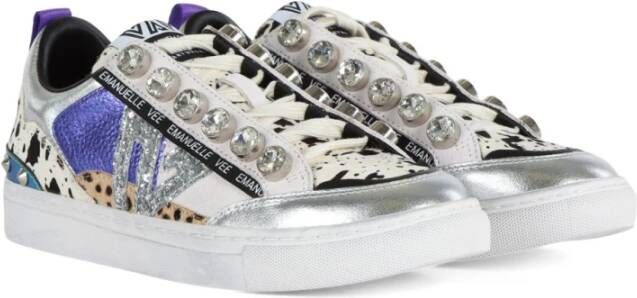 Emanuelle Vee Leren Sneakers met Maxi Strass Gray Dames