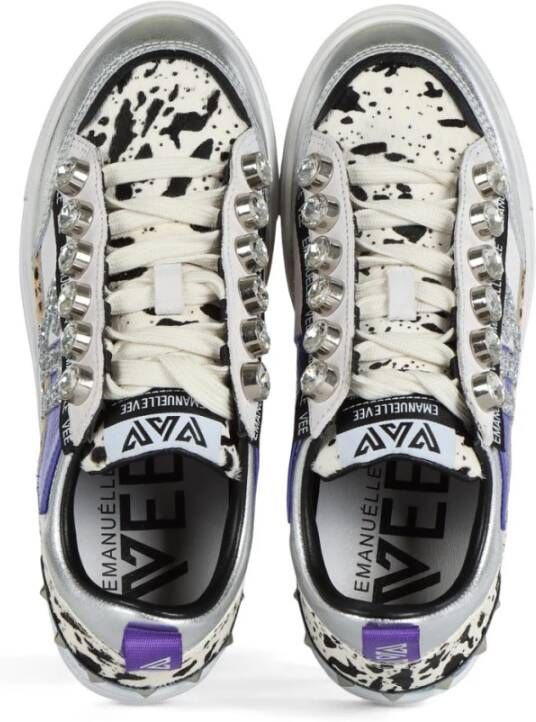 Emanuelle Vee Leren Sneakers met Maxi Strass Gray Dames