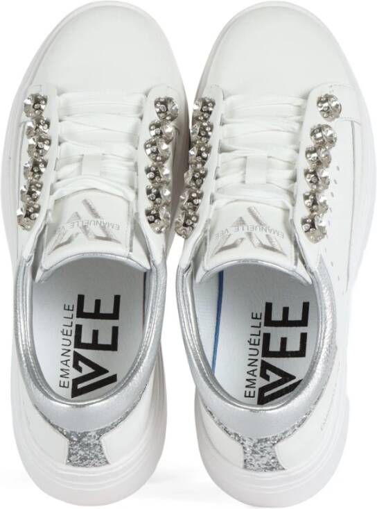 Emanuelle Vee Leren Sneakers met Strass en Glitter White Dames