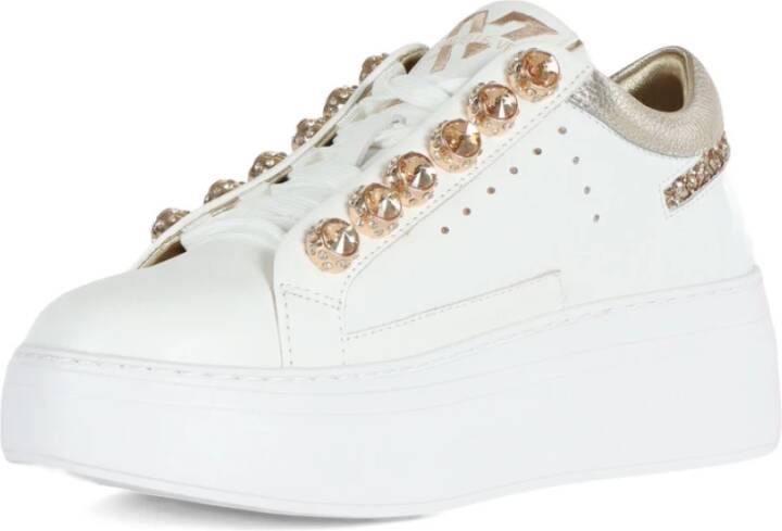 Emanuelle Vee Leren Sneakers met Strass en Glitter White Dames