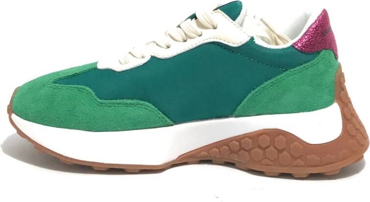 Emanuelle Vee Groene Suède en Nylon Sneaker met Glitteraccenten Groen Dames