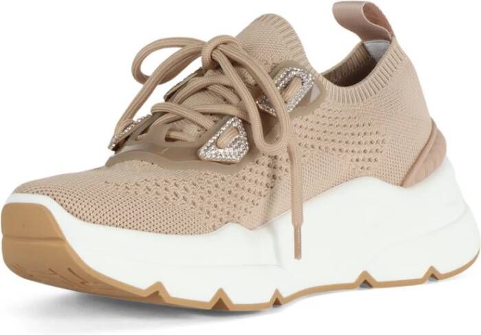 Emanuelle Vee Sneakers van stretchstof met strass Beige Dames