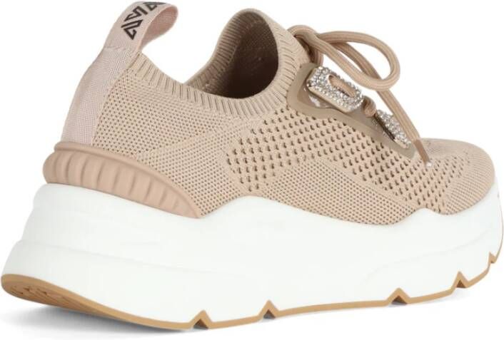 Emanuelle Vee Sneakers van stretchstof met strass Beige Dames