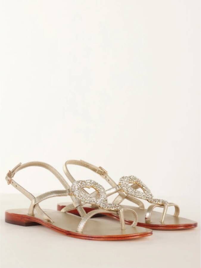 Emanuelle Vee Sprankelende Strass Leren Platte Sandalen Yellow Dames