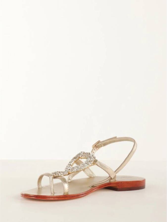 Emanuelle Vee Sprankelende Strass Leren Platte Sandalen Yellow Dames