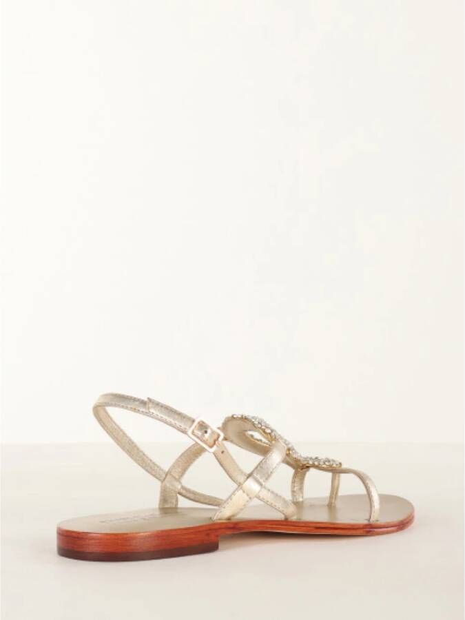 Emanuelle Vee Sprankelende Strass Leren Platte Sandalen Yellow Dames