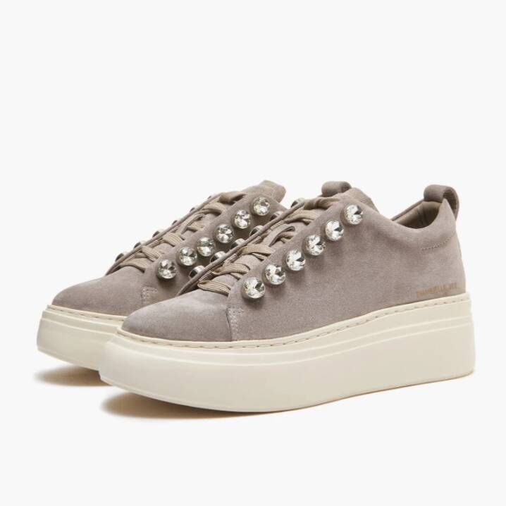 Emanuelle Vee Strass Lace-Up Suede Sneakers Beige Dames