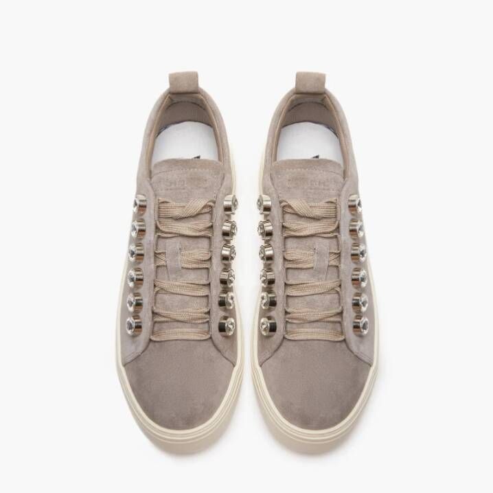 Emanuelle Vee Strass Lace-Up Suede Sneakers Beige Dames