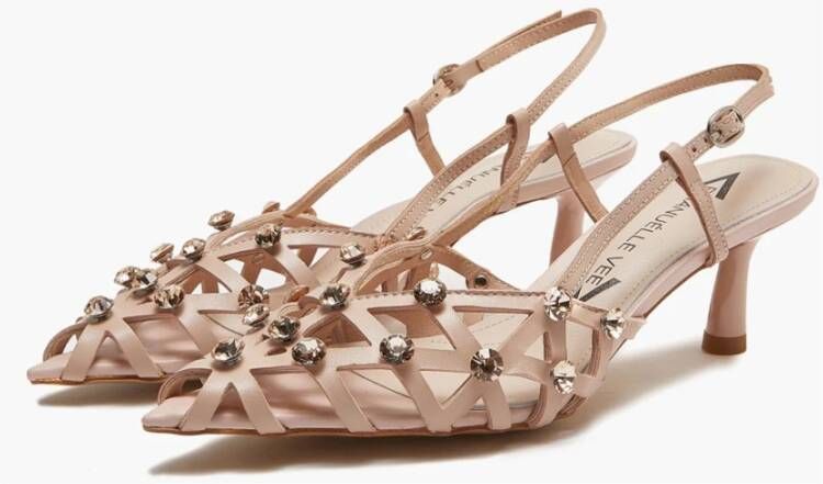 Emanuelle Vee Strass Leren Stiletto Sandalen Beige Dames