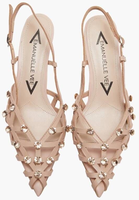 Emanuelle Vee Strass Leren Stiletto Sandalen Beige Dames