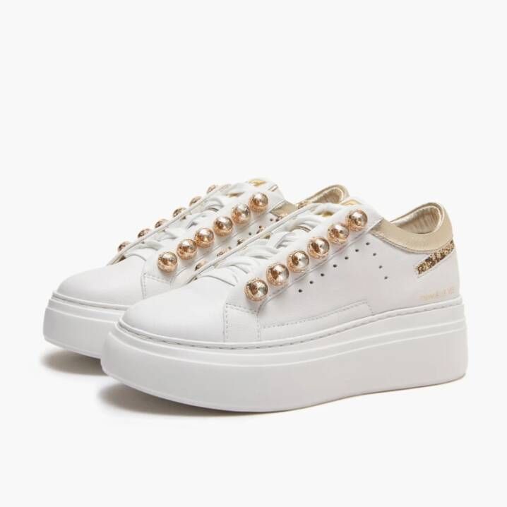 Emanuelle Vee Wit-gouden leren sneakers met strass-details White Dames