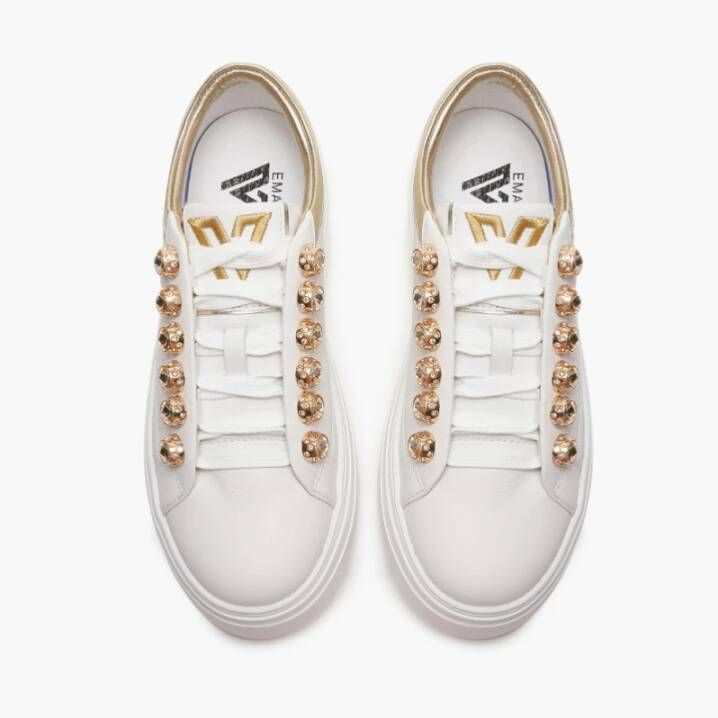 Emanuelle Vee Wit-gouden leren sneakers met strass-details White Dames