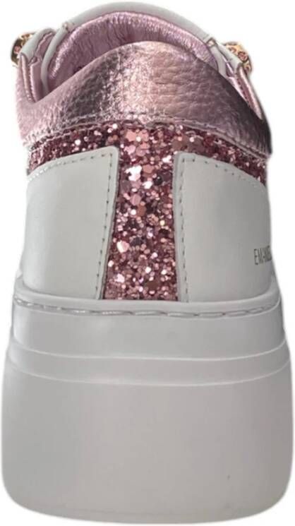 Emanuelle Vee Witte en Roze Leren Sneaker met Glitterdetails White Dames