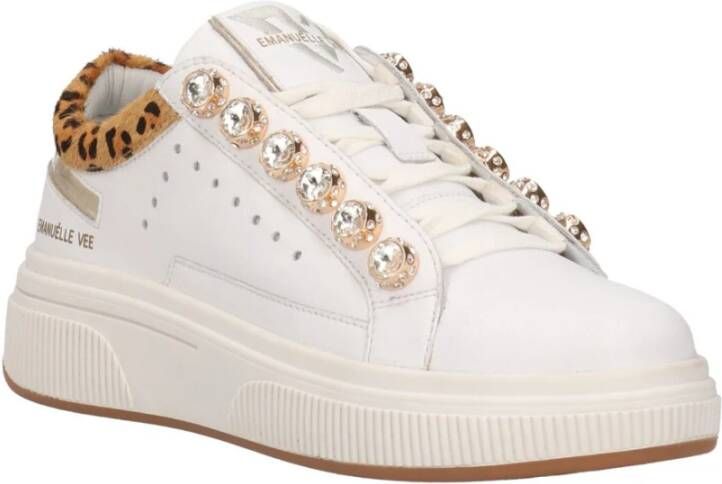 Emanuelle Vee Witte leren sneakers met contrastdetails White Dames