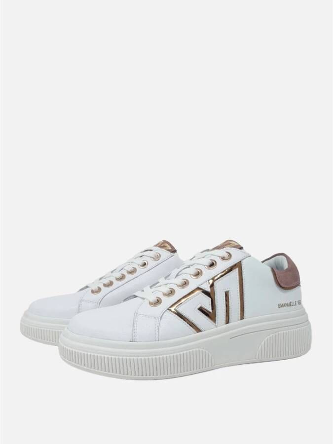 Emanuelle Vee Witte Leren Sneakers met Spiegelende Details White Dames