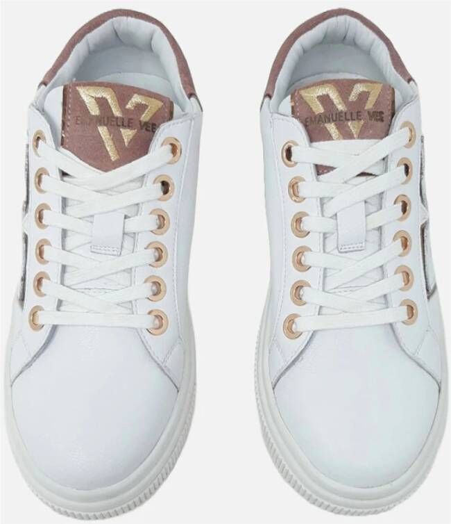 Emanuelle Vee Witte Leren Sneakers met Spiegelende Details White Dames