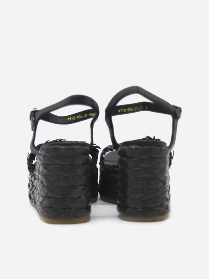 Emanuelle Vee Zwarte Geweven Leren Sleehak Sandalen Black Dames