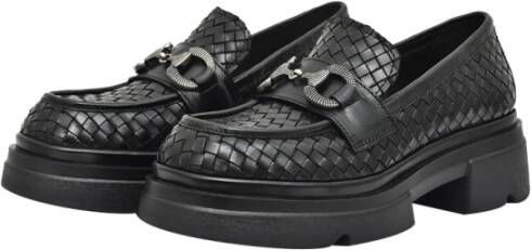 Emanuelle Vee Zwarte leren mocassin sandalen Black Dames