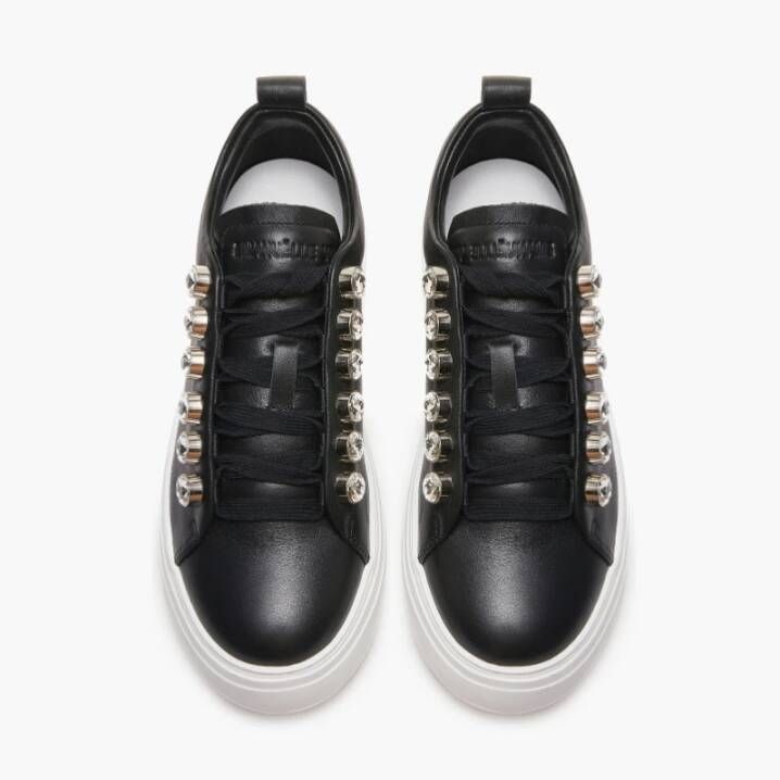 Emanuelle Vee Zwarte leren sneakers met strass veters Black Dames